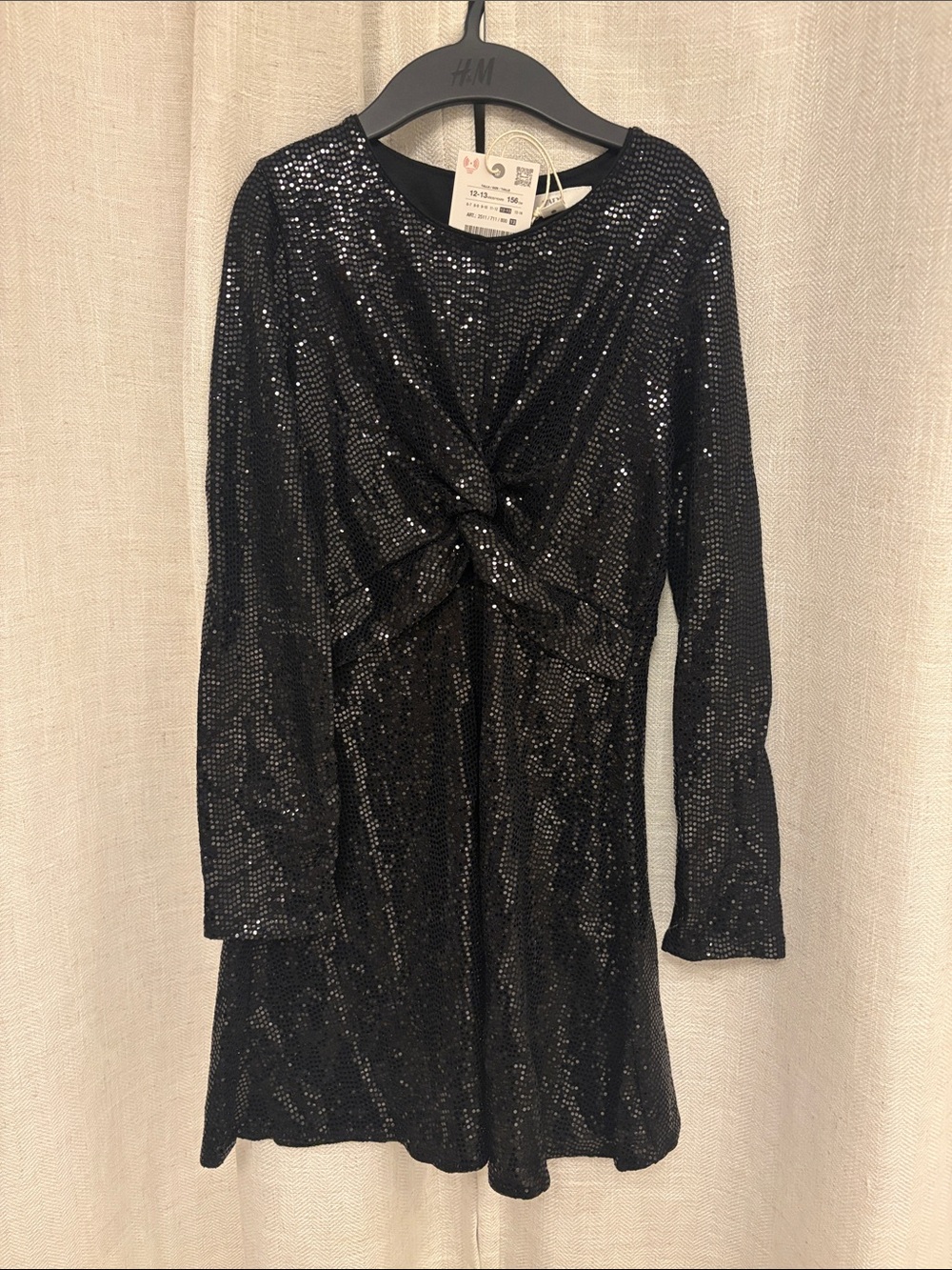 Zara Black Sequin Twist-Front Long Sleeve Dress